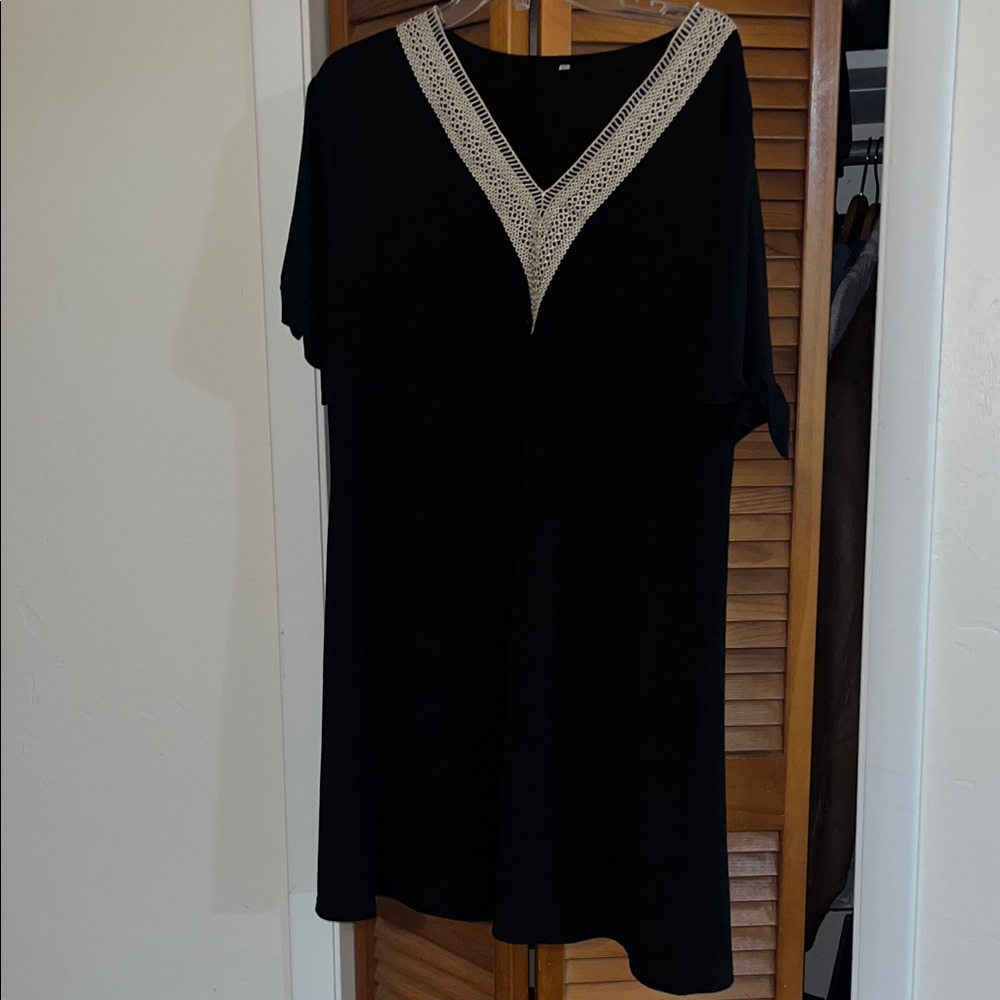 SHEIN Black Maxi Dress with Cream Crochet V-Neck